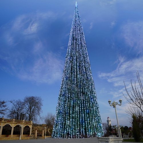 В Дербенте начали устанавливать новогоднюю елку